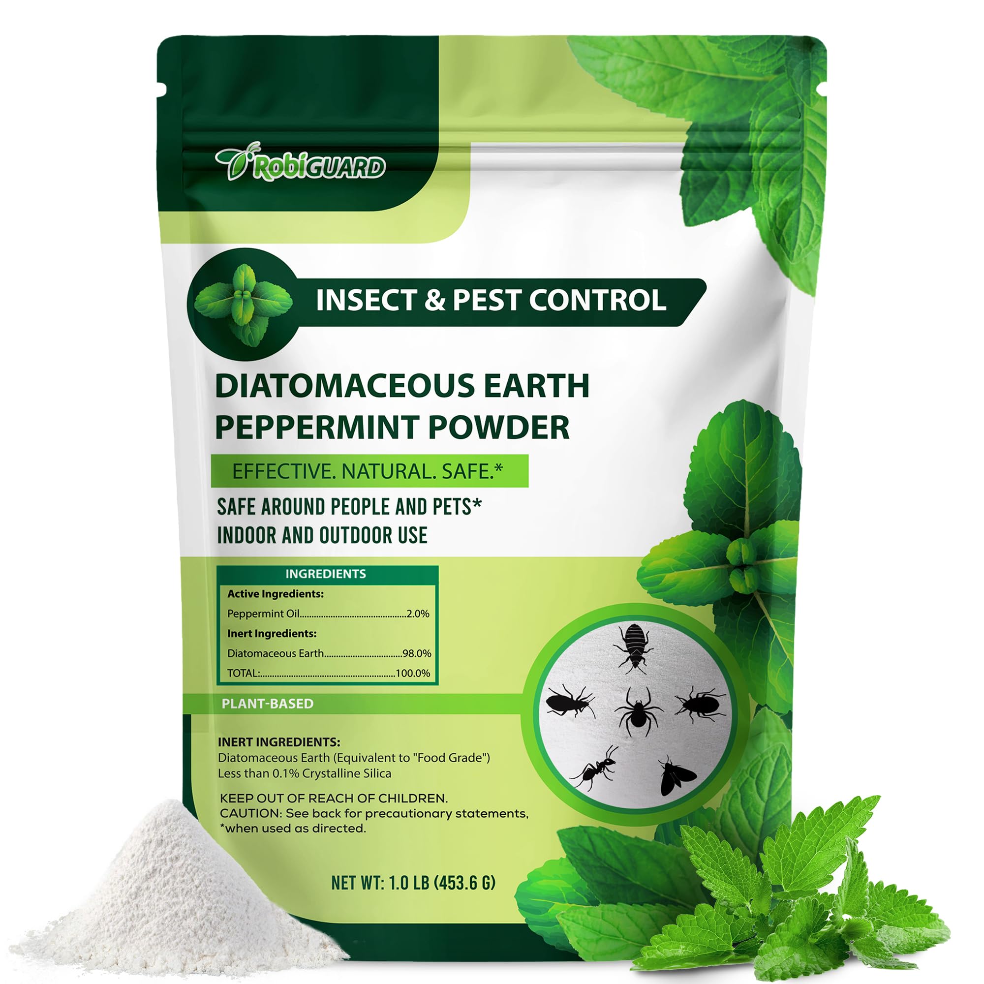 RobiGuard envase frontal mostrando presentación de 1 lb y beneficio de control natural