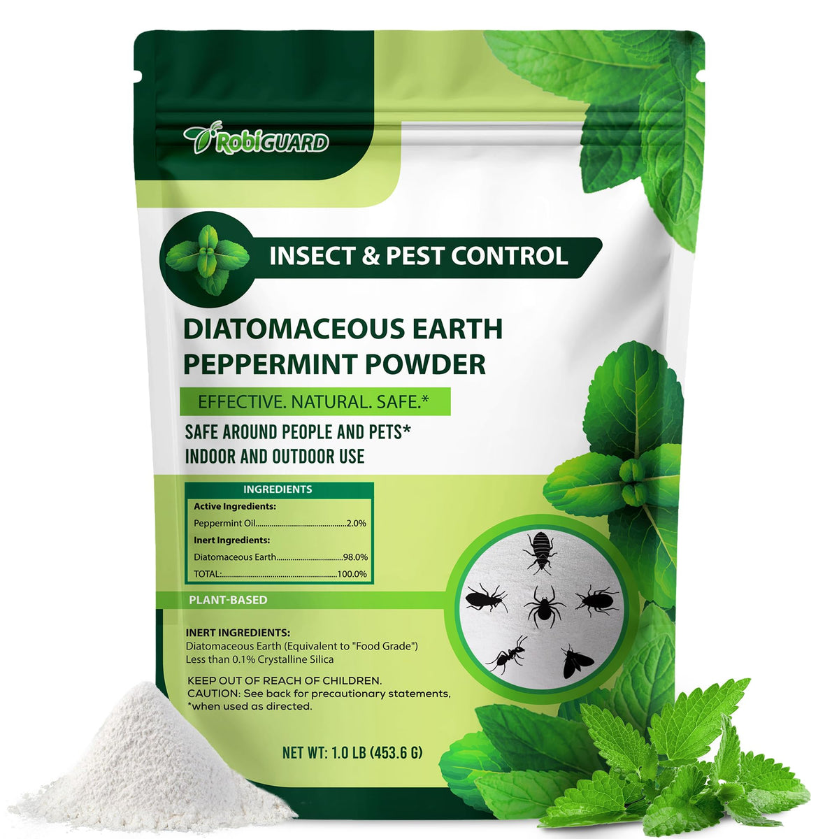 RobiGuard envase frontal mostrando presentación de 1 lb y beneficio de control natural