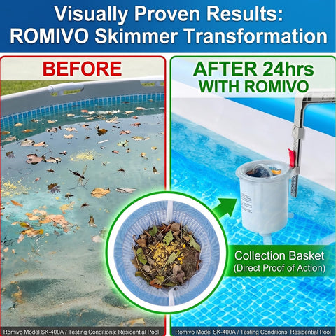 ROMIVO skimmer sock primer plano reteniendo partículas finas y aceites