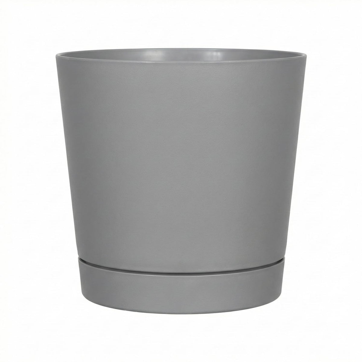 Root & Vessel maceta frontal 12" gris brillante mostrando diseño moderno y protección