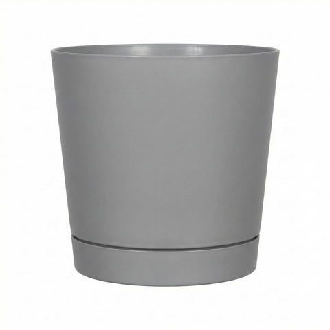 Root & Vessel maceta frontal 12" gris brillante mostrando diseño moderno y protección