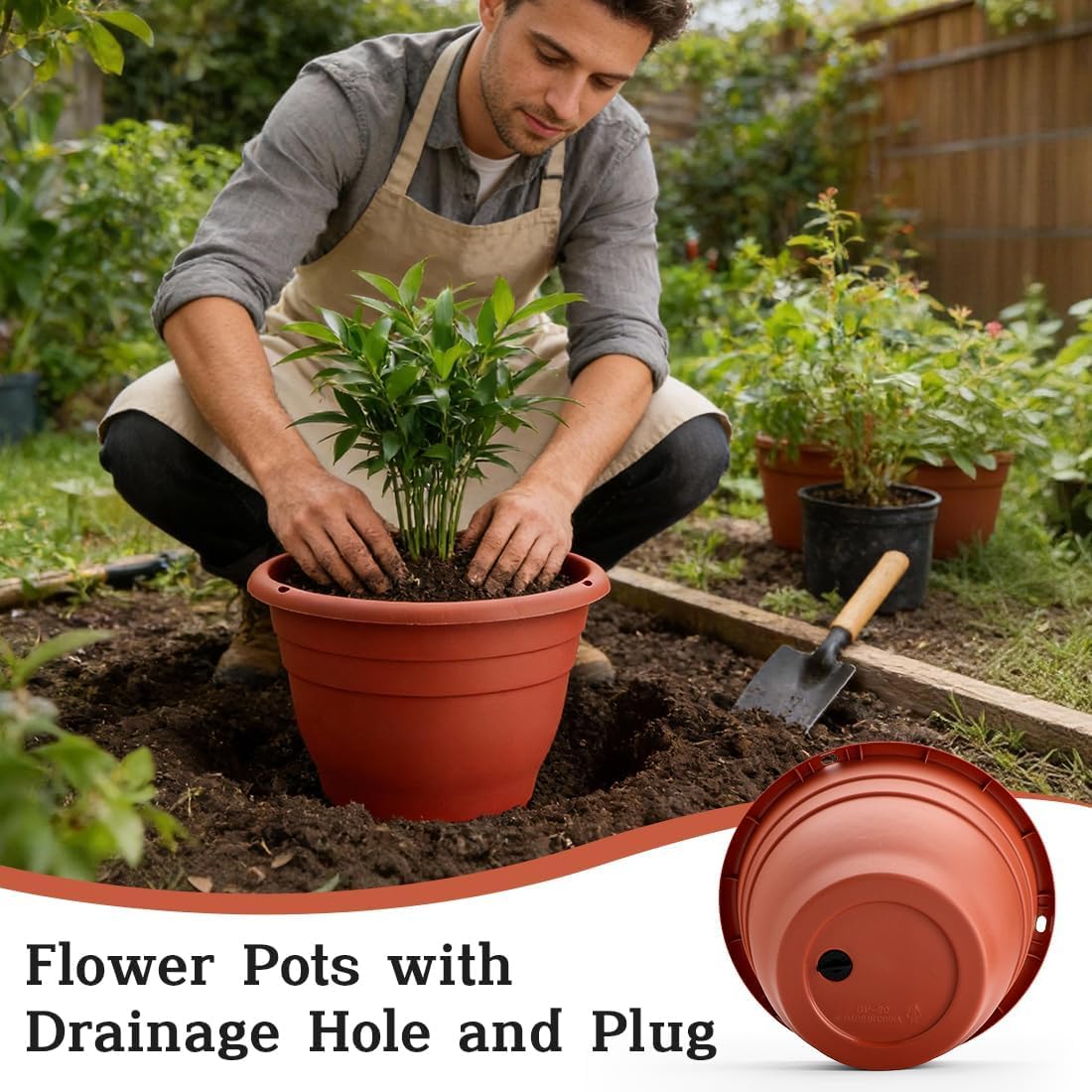 RooTrimmer macetas en patio decorativo aportando cohesión y estilo