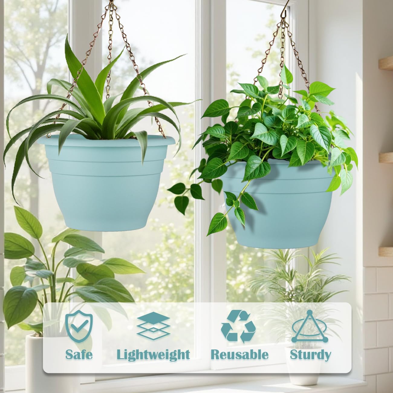 RooTrimmer maceta junto a mano para comparar tamaño y facilitar elección