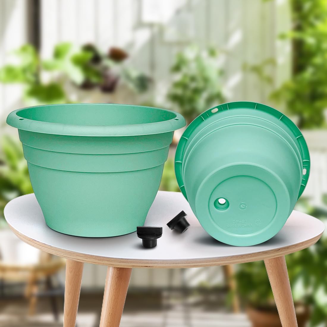 RooTrimmer maceta con planta mostrando ligereza y traslado fácil