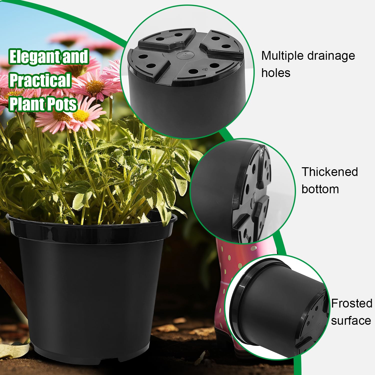 RooTrimmer maceta con planta en terraza, muestra uso exterior y drenaje útil