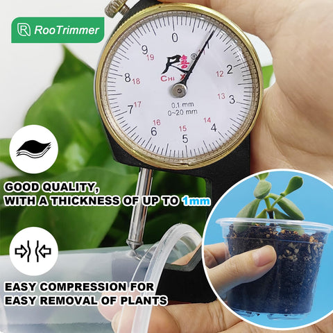 RooTrimmer maceta en uso con semillas germinando y control visual