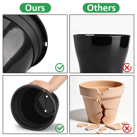 RooTrimmer plato transparente recogiendo agua, protege superficies y mantiene limpieza