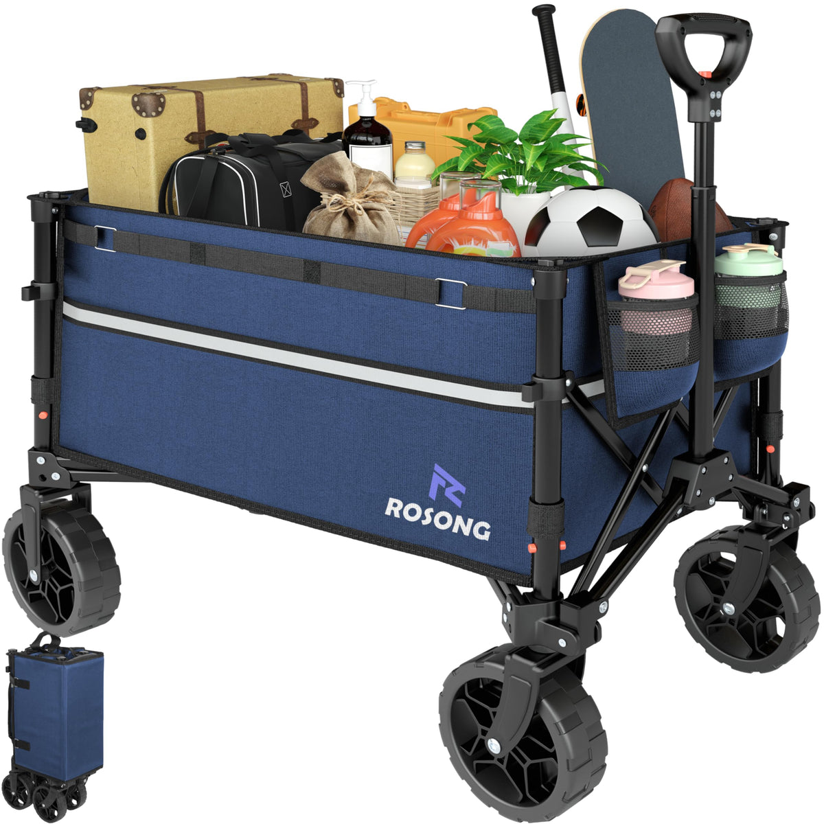 ROSONG vista frontal del carrito plegable con gran capacidad y acceso fácil