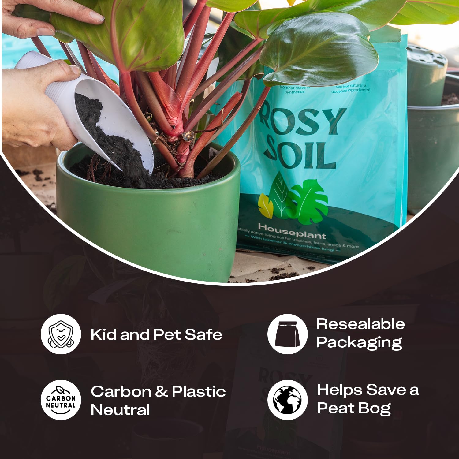 Rosy Soil bolsa resellable abierta conservando frescura del sustrato