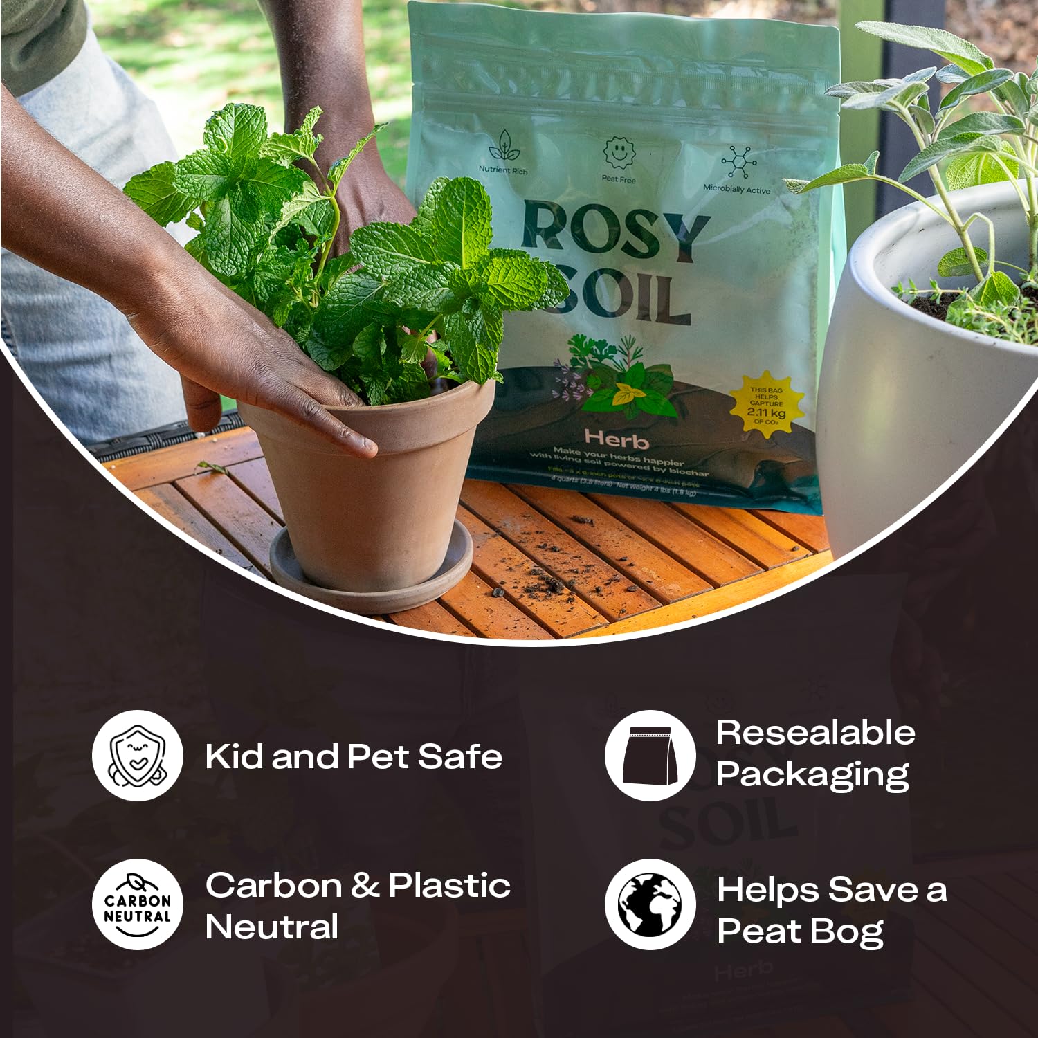 Rosy Soil bolsa resellable abierta, mantiene frescura y evita desperdicio