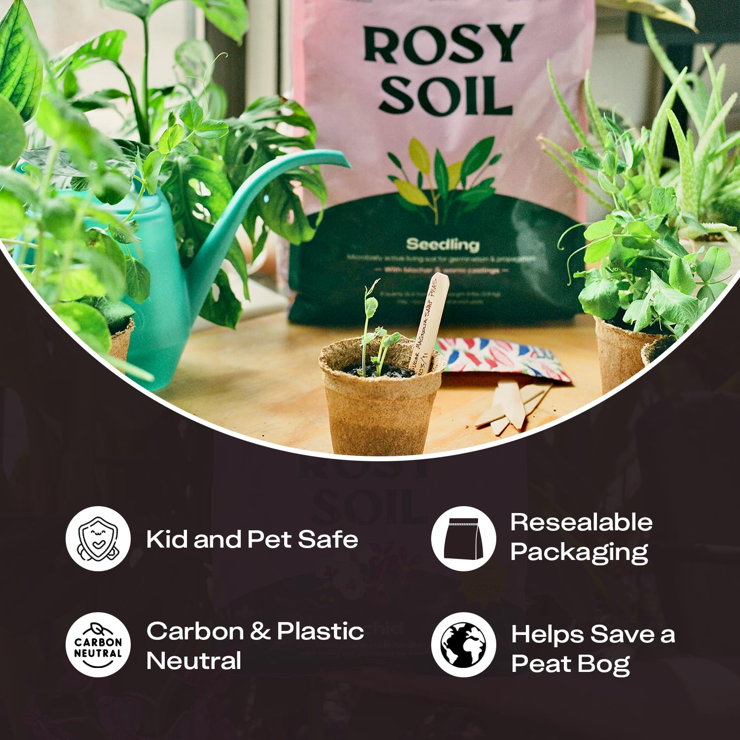 Rosy Soil ingredientes visibles corteza, compost y arena beneficios estructurales