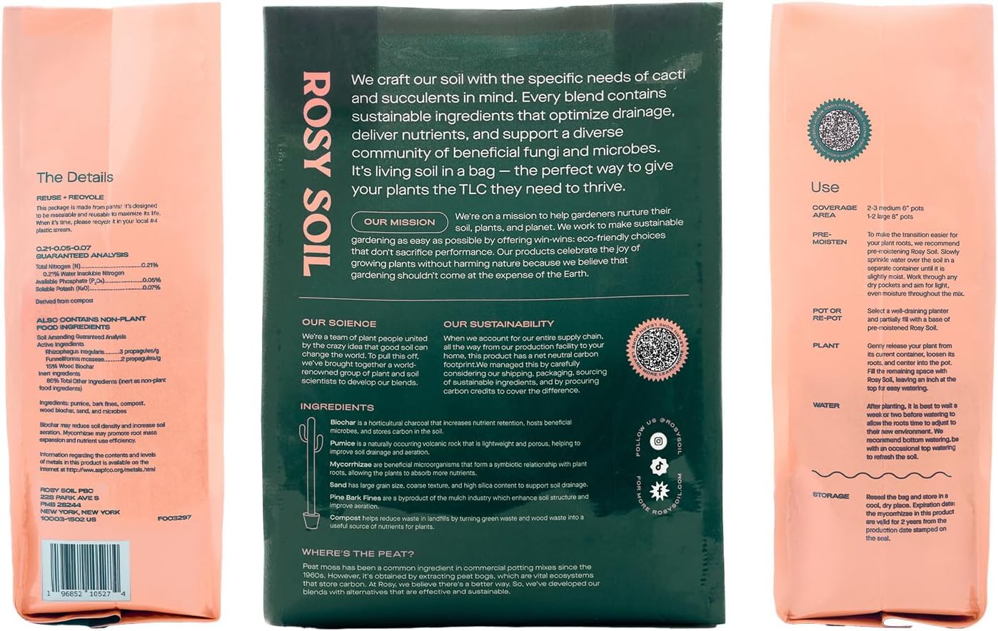 Rosy Soil instrucciones impresas en bolsa, guía paso a paso