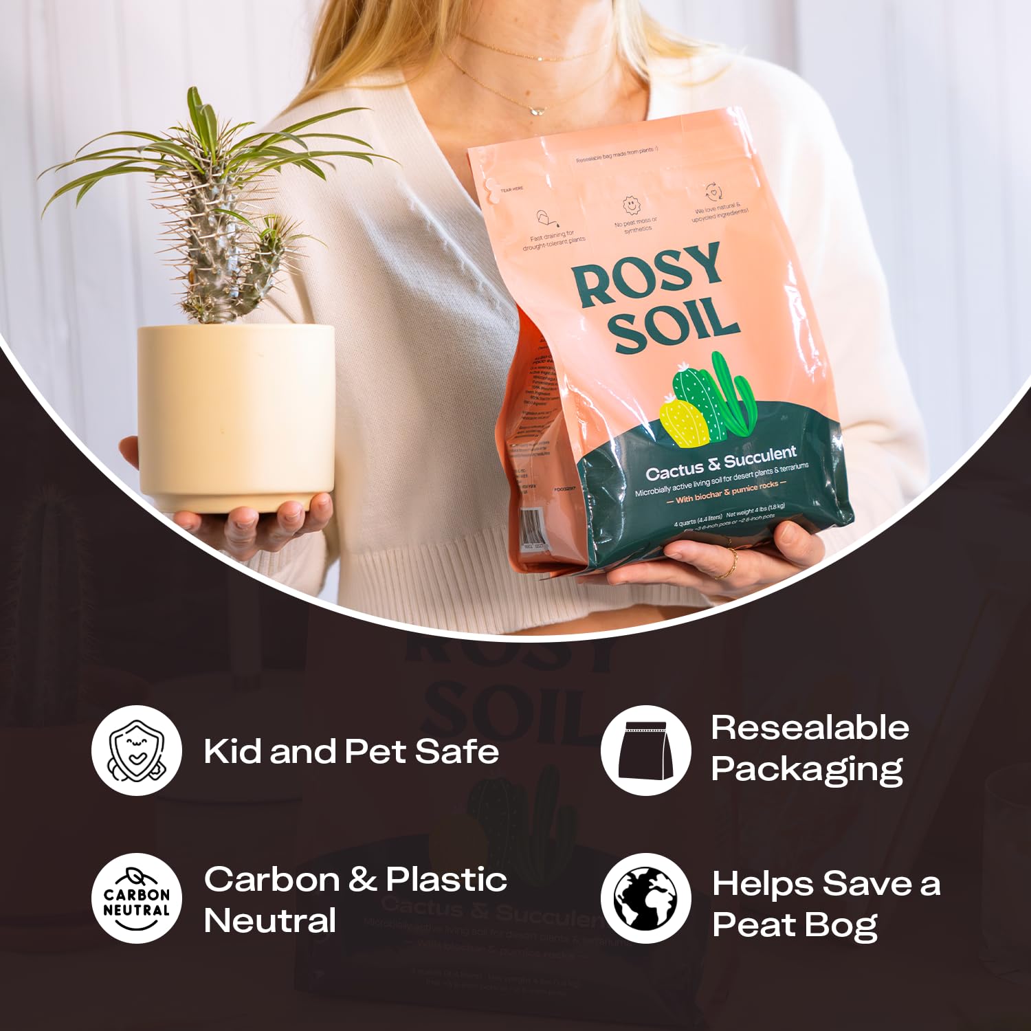 Rosy Soil mezcla en maceta con aloe vera demostrando buen drenaje