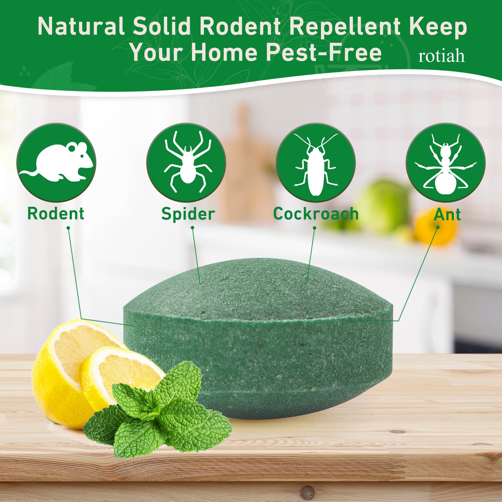 ROTIAH primer plano de la textura de las bolitas con aceite esencial de menta