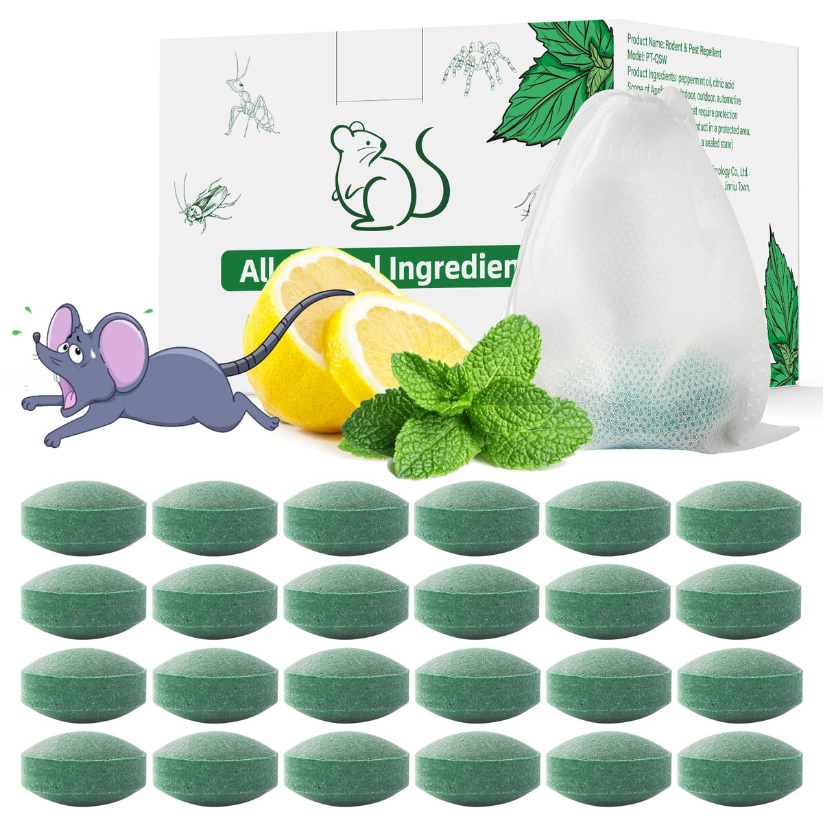 ROTIAH empaque frontal mostrando 24 unidades y beneficios de menta