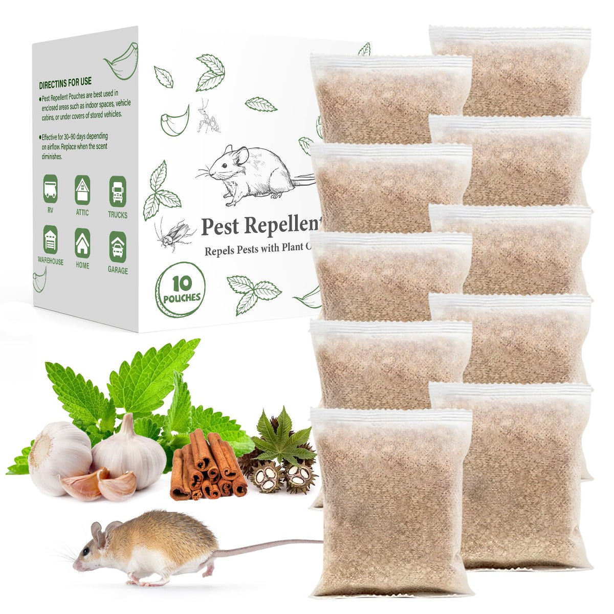 ROTIAH paquete frontal mostrando 10 bolsitas para control de plagas y aroma mentolado