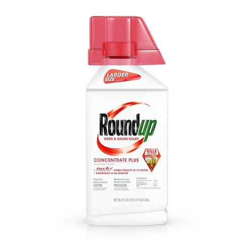 Roundup vista frontal del envase con tapón medidor, uso eficiente