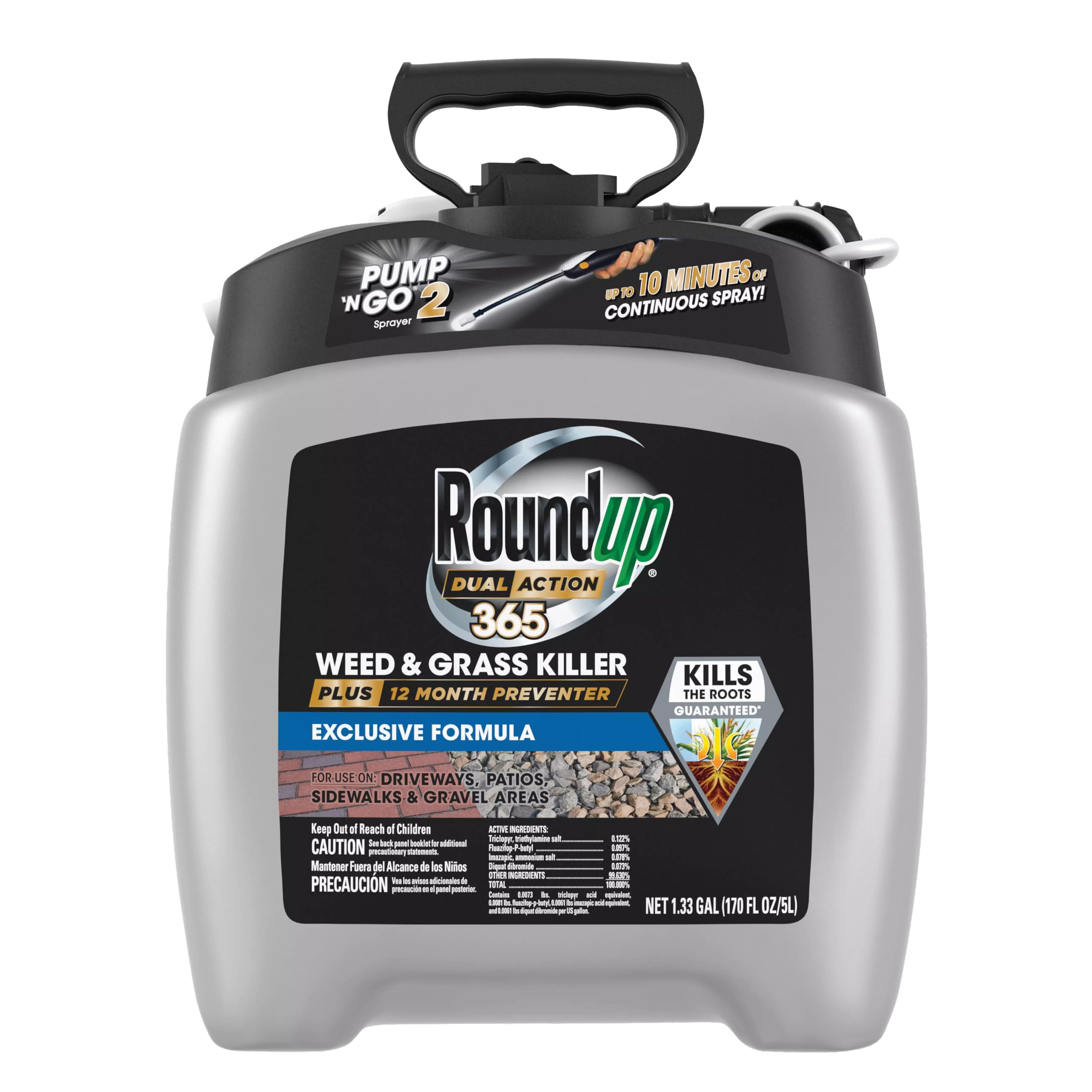 Roundup envase frontal mostrando la botella listo para usar y fácil aplicación