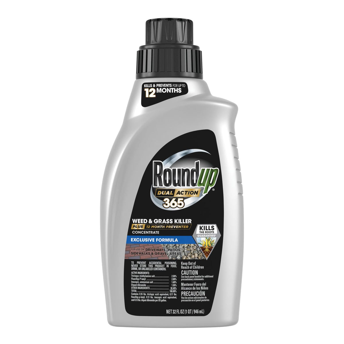 Roundup botella frontal mostrando el diseño y marca para identificar el producto