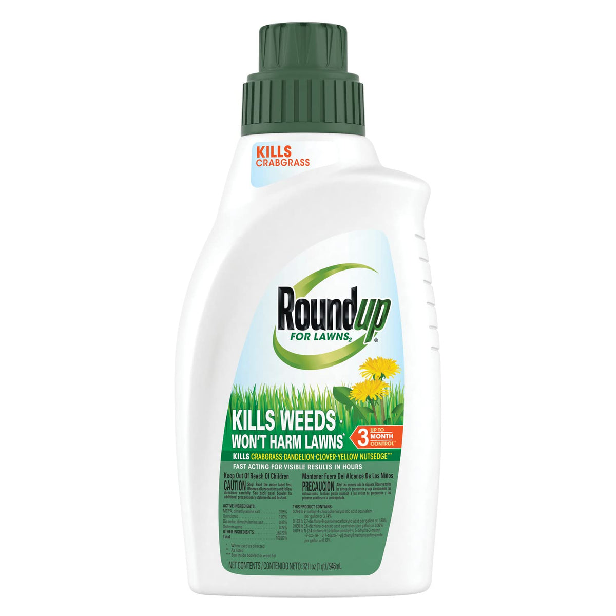 Roundup envase frontal mostrando marca y volumen, facilidad de uso