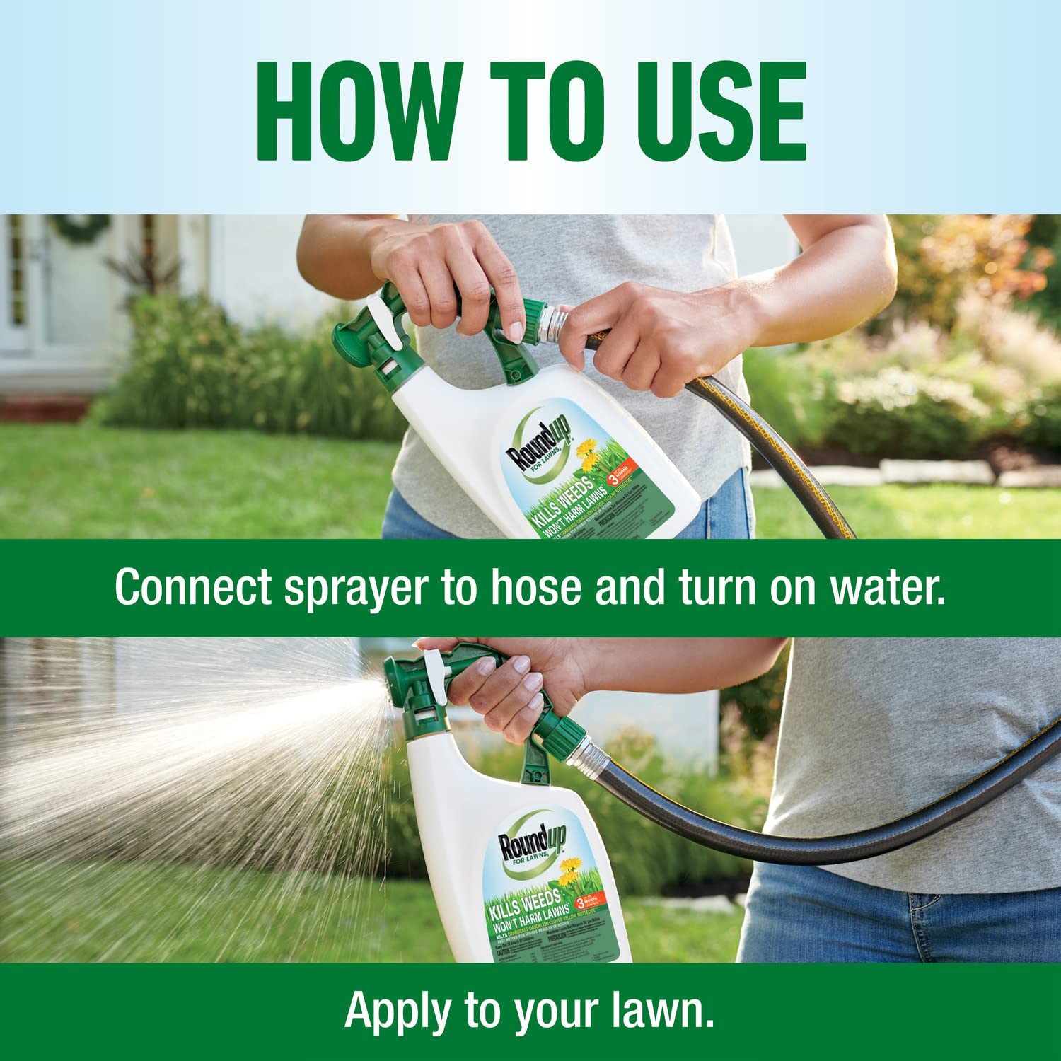 Roundup For Lawns3 junto a una cinta métrica para comparar cobertura y tamaño
