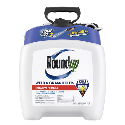 Roundup frente del envase mostrando tamaño y marca, solución lista para usar