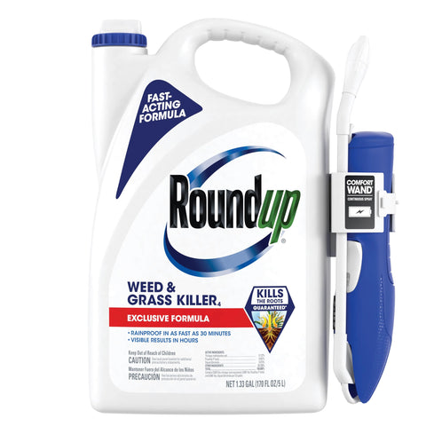 Roundup envase frontal mostrando Comfort Wand para aplicación cómoda