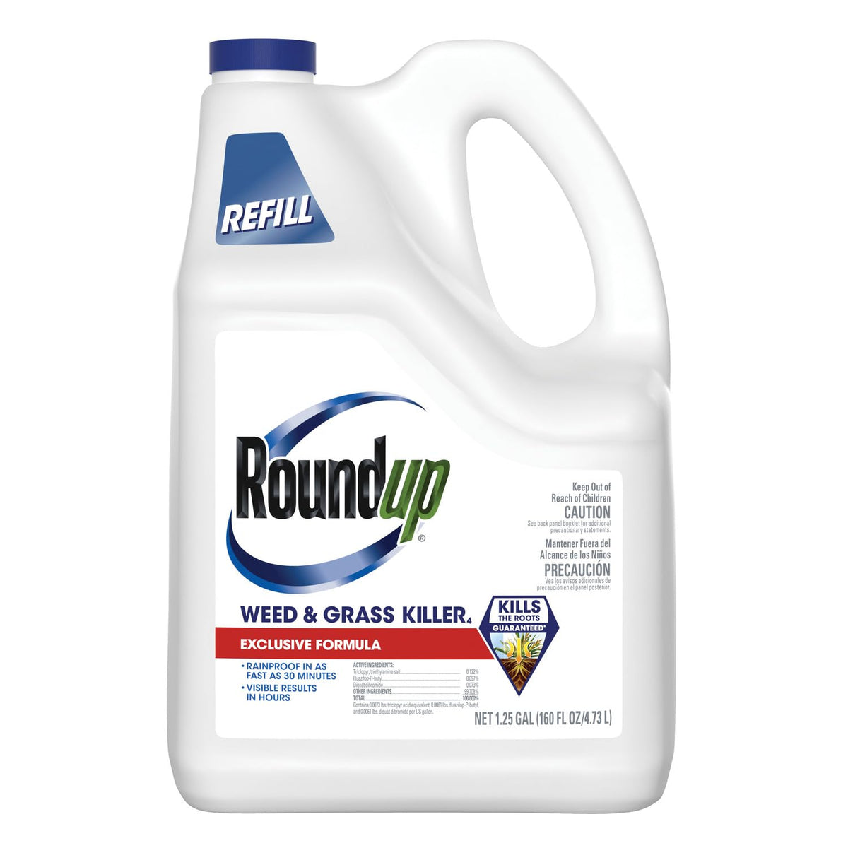Roundup recarga frontal mostrando el envase y la marca, conveniencia rápida