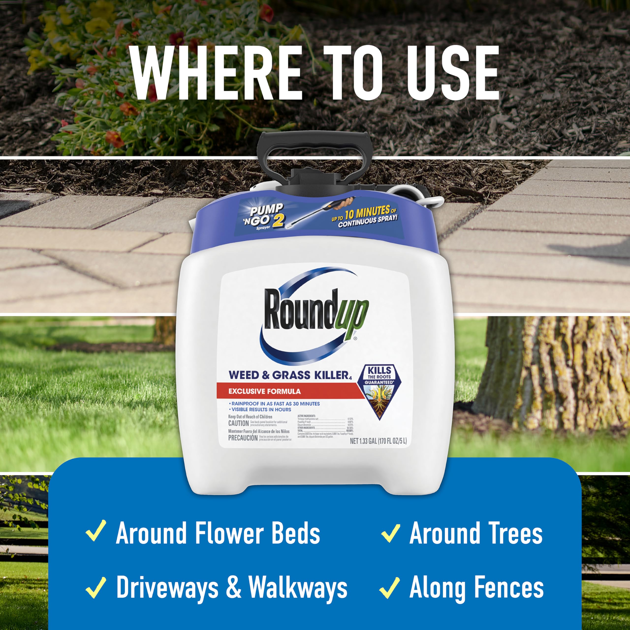Roundup varilla extensible en acción para aplicar con precisión sin agacharse