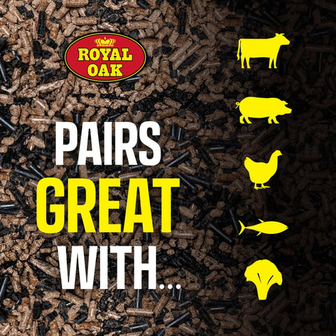 Royal Oak bolsa de 30 lb junto a una regla para comparar tamaño y rendimiento