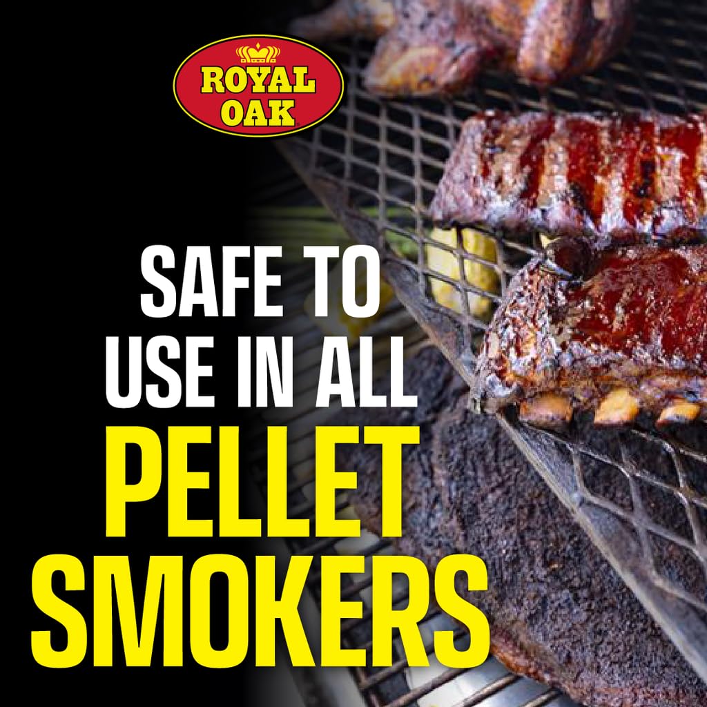 Royal Oak pellets en parrilla en uso aportando humo y buen sellado