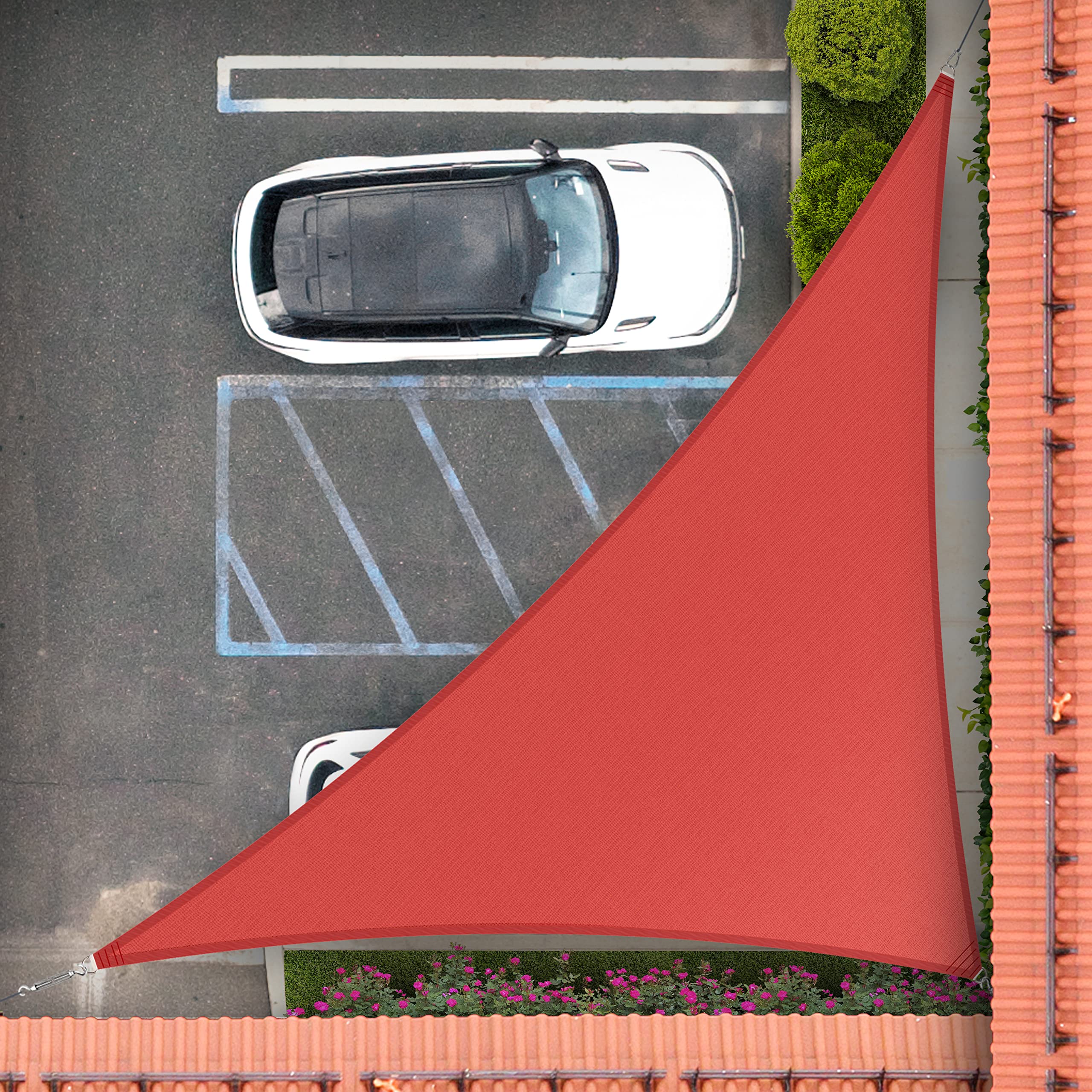 Royal Shade vista frontal de la vela roja mostrando cobertura y forma resistente