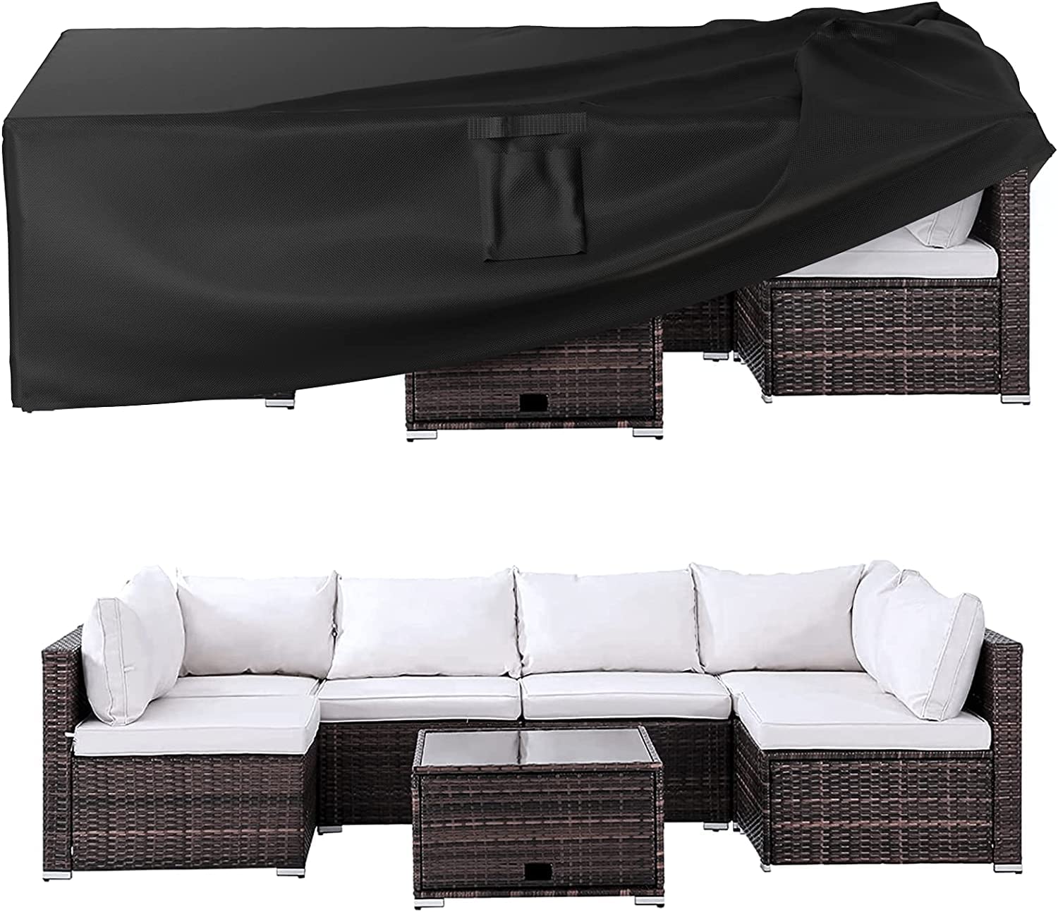 Ruimoy vista frontal de la funda para muebles de patio, protección completa