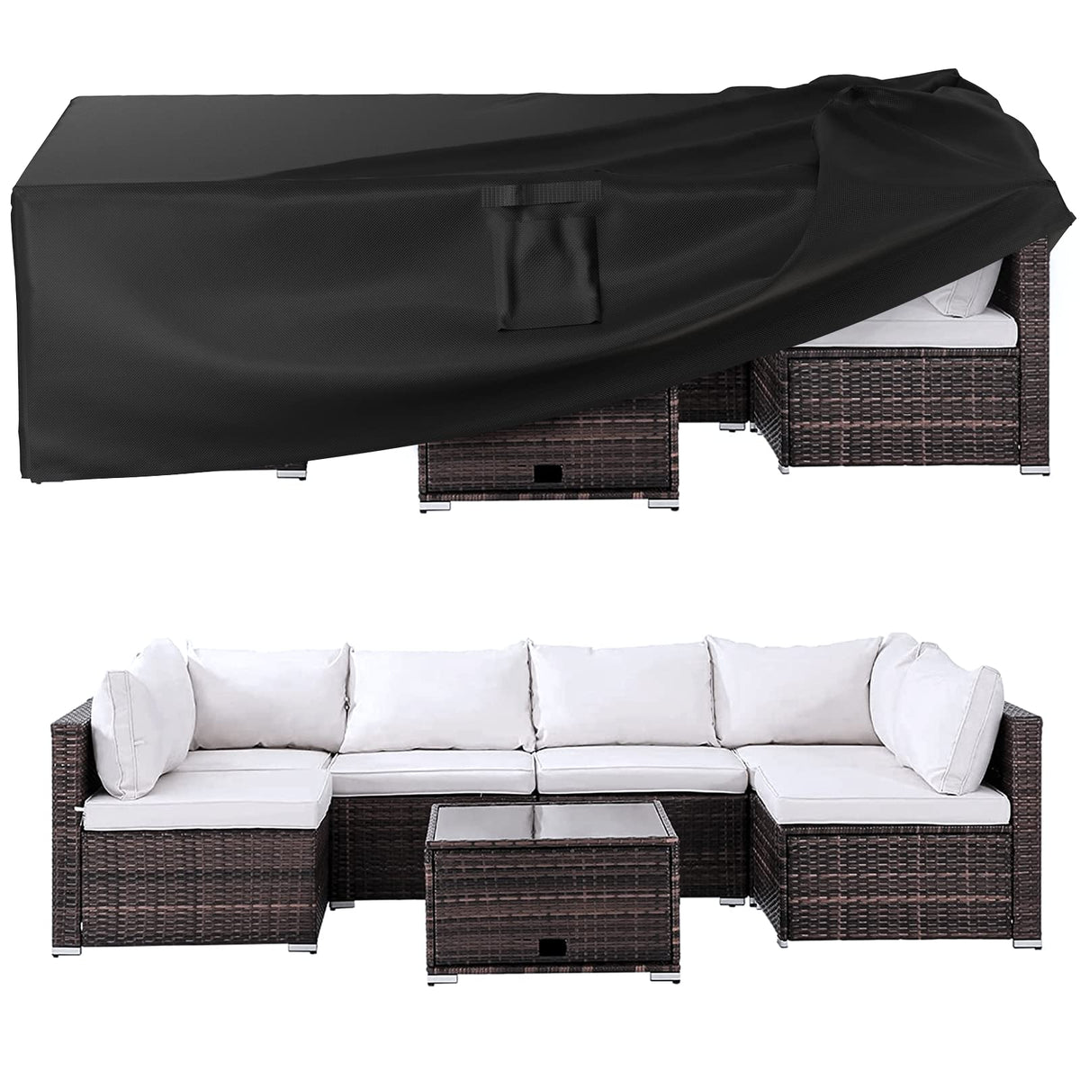 Ruimoy funda frontal cubriendo mesa y sillas, protege contra lluvia