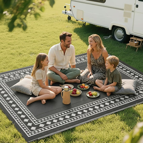 RURALITY alfombra junto a muebles para mostrar tamaño y proporción en espacio