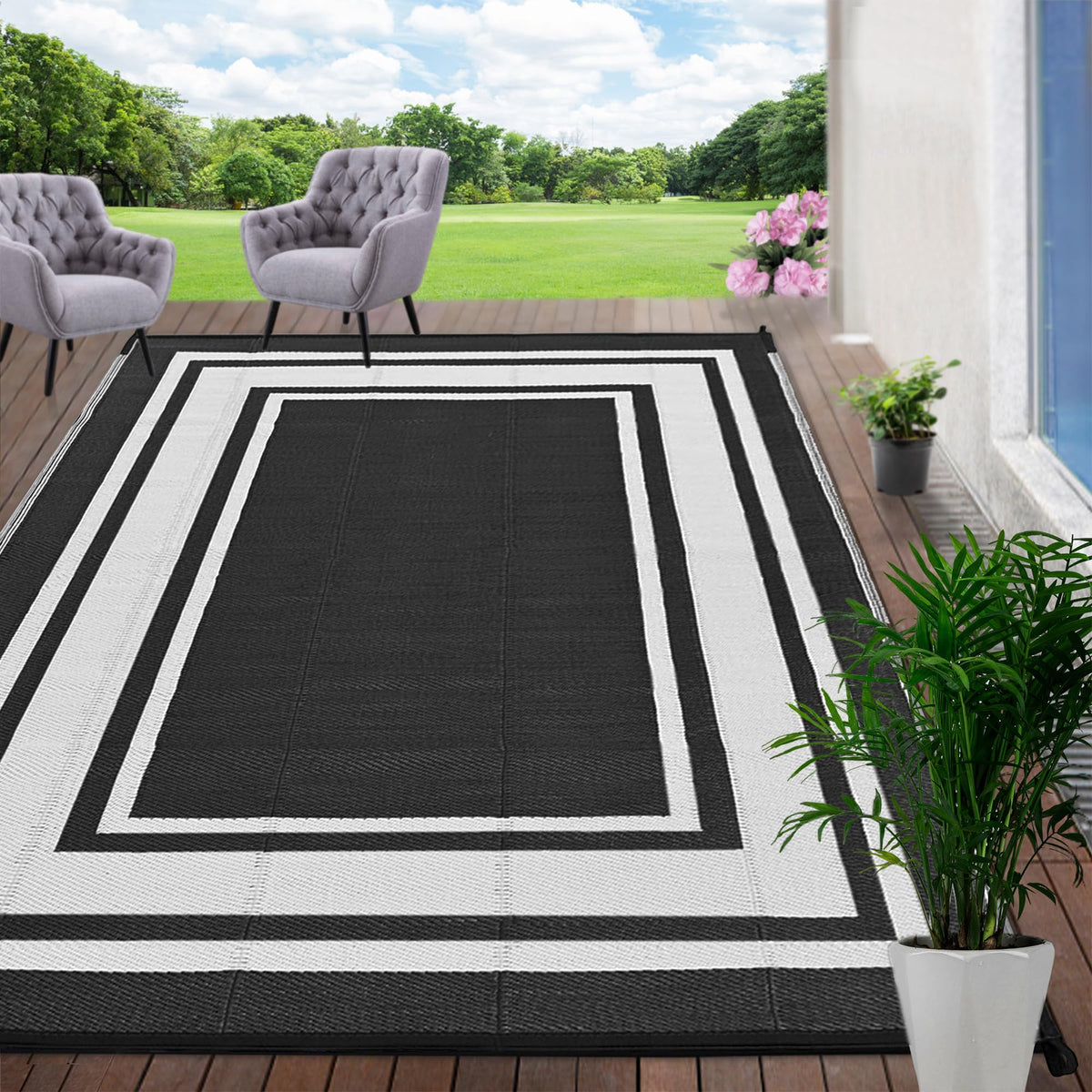 RURALITY vista frontal de la alfombra exterior resistente y decorativa