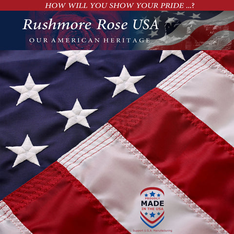 Rushmore Rose USA vista frontal de la bandera 2.5x4, apariencia nítida y patriótica