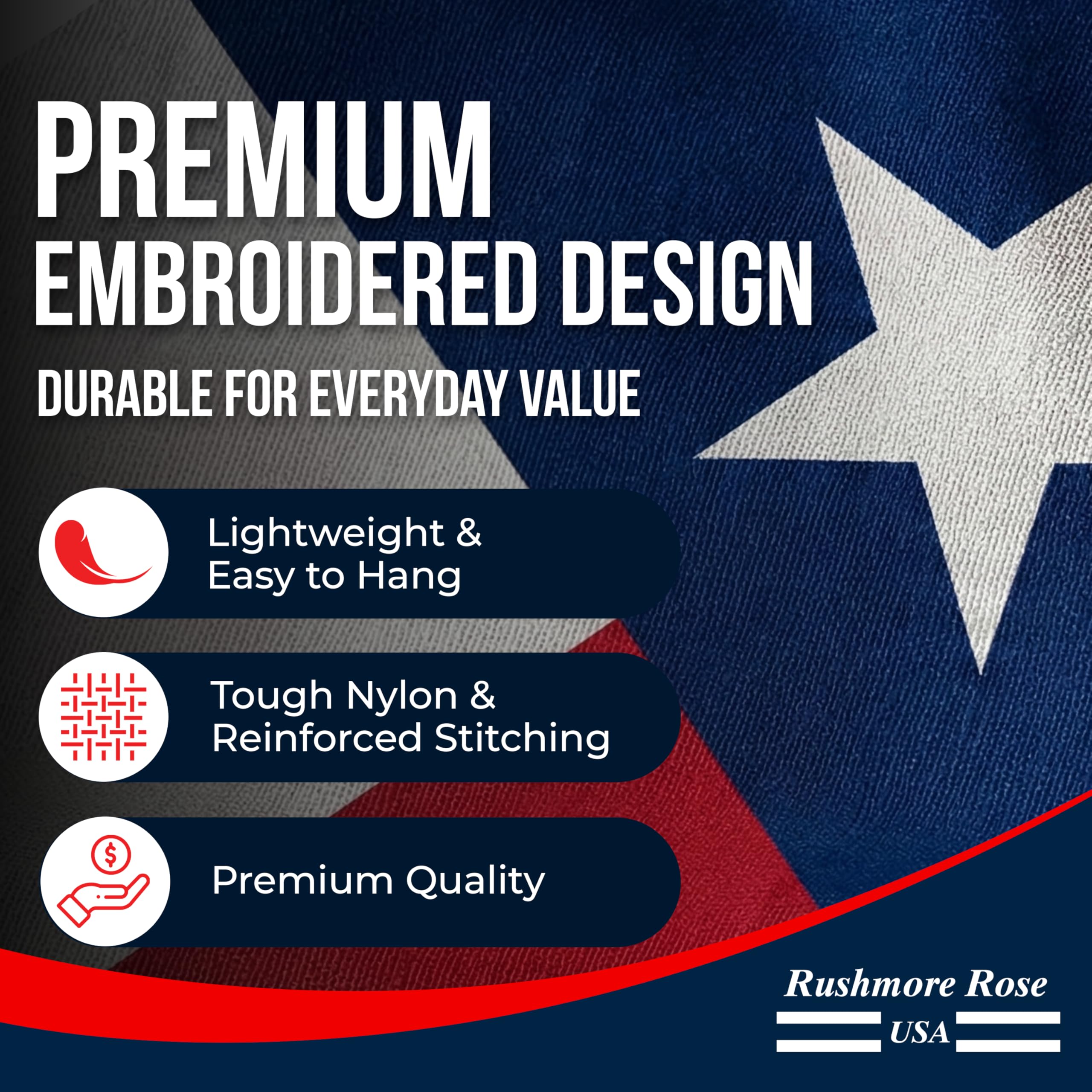 Rushmore Rose USA bandera izada en patio demostrando aspecto profesional
