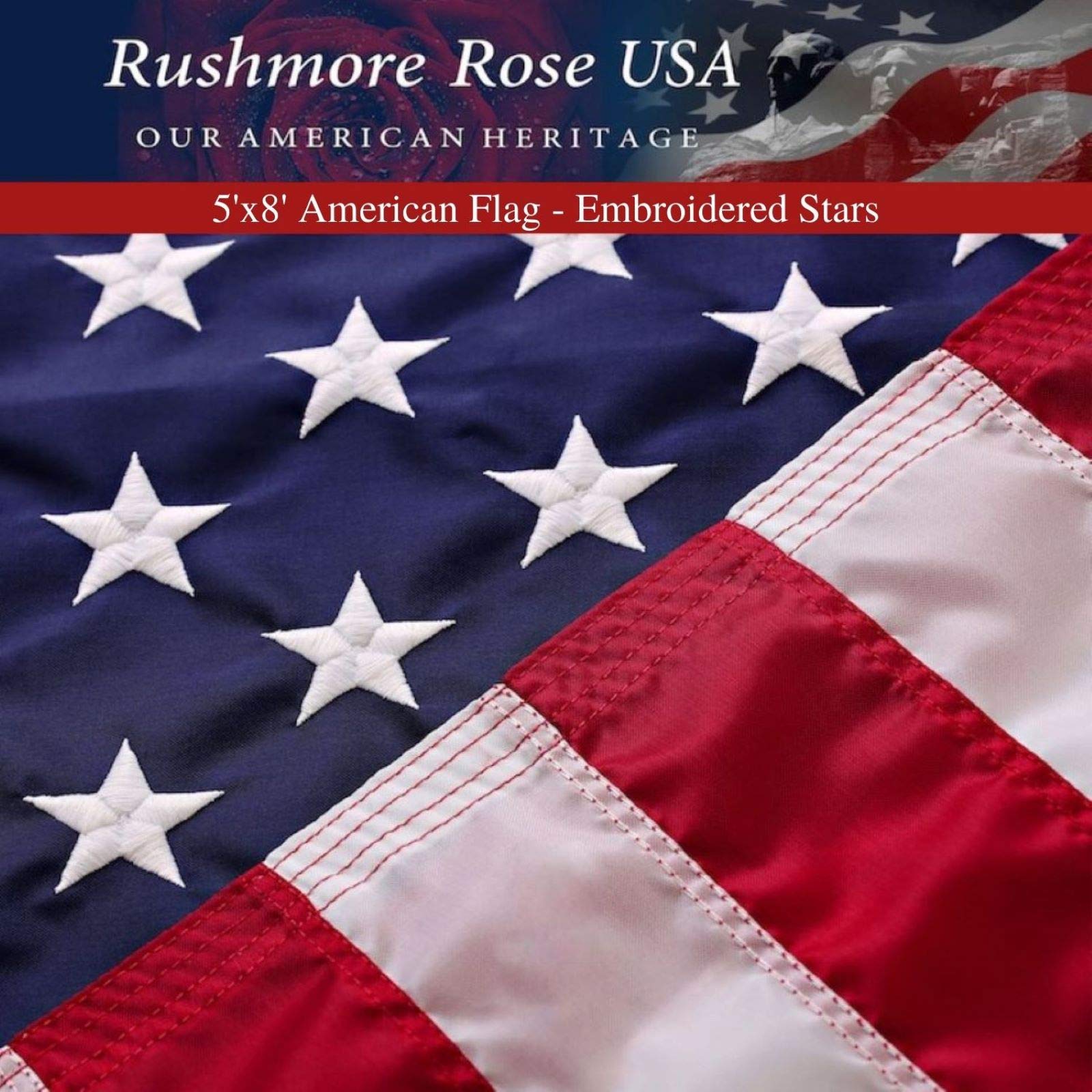Rushmore Rose USA vista frontal de la bandera 5x8 con colores vibrantes