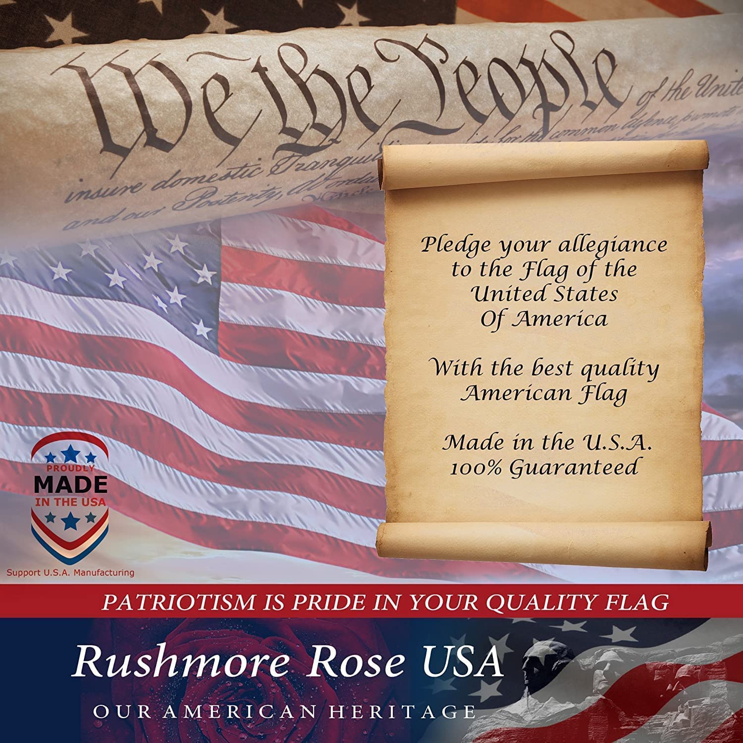Rushmore Rose USA comparación de tamaño 2.5x4, escala adecuada para porches