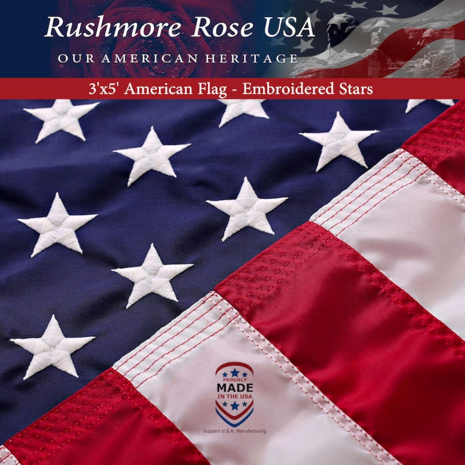 Rushmore Rose USA vista frontal del empaque mostrando calidad y origen estadounidense
