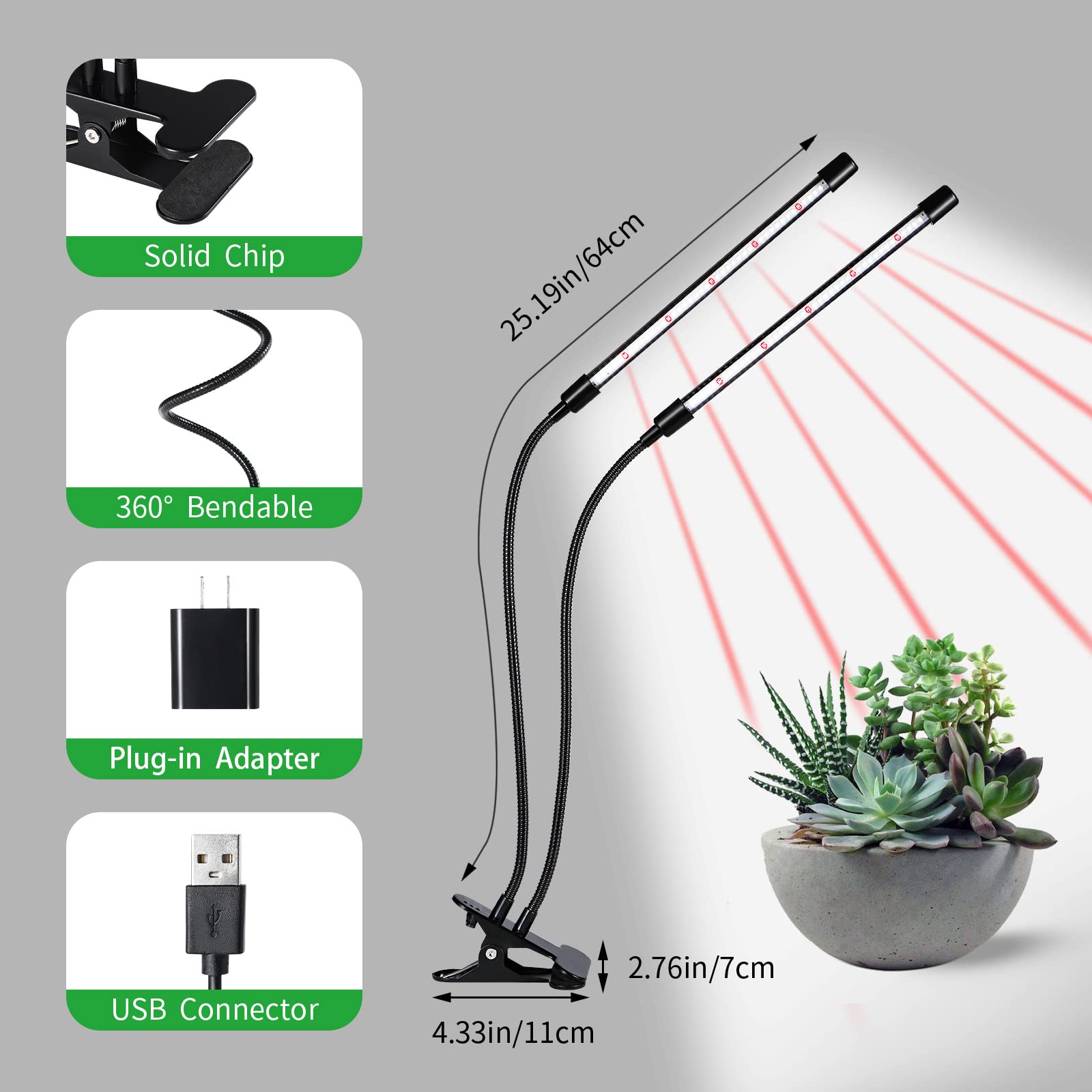 RWNTAO detalle de LEDs espectro completo, luz similar al sol