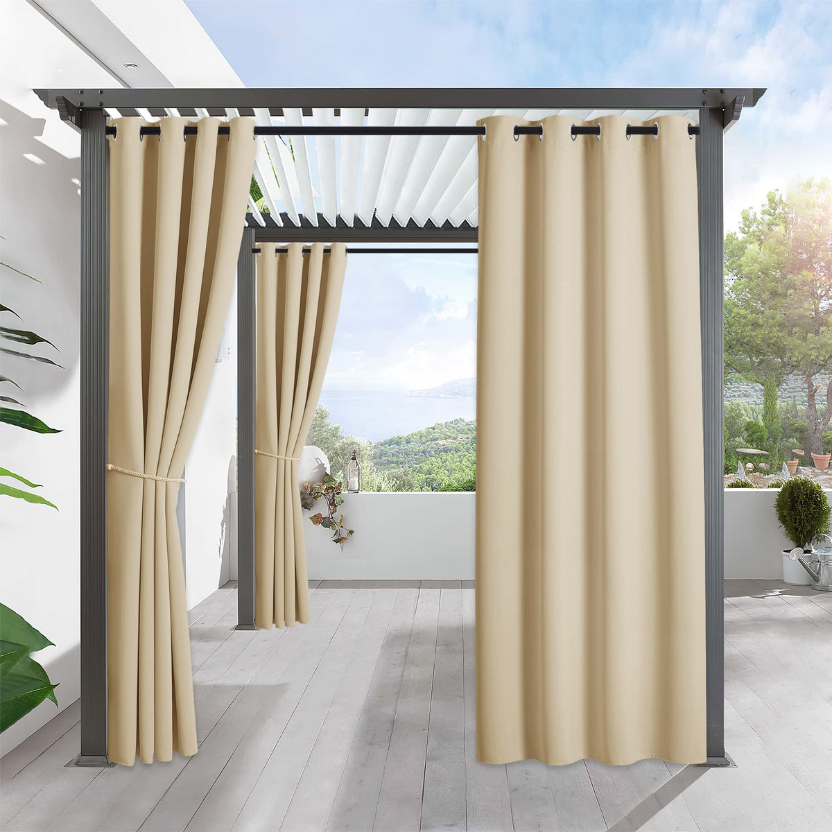 RYB HOME cortina exterior frontal mostrando cobertura y diseño elegante