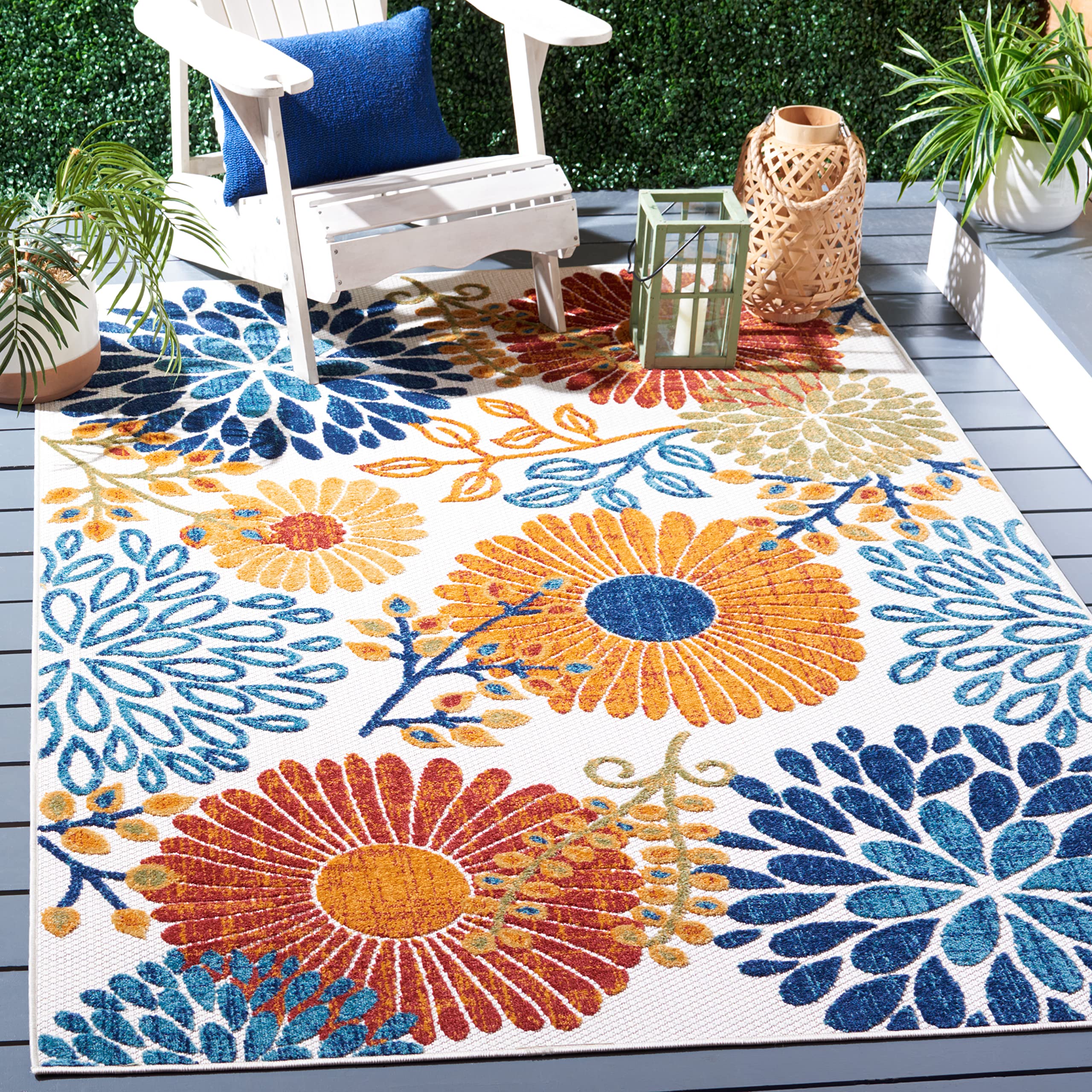 SAFAVIEH alfombra Cabana frontal mostrando patrón floral y colores vibrantes