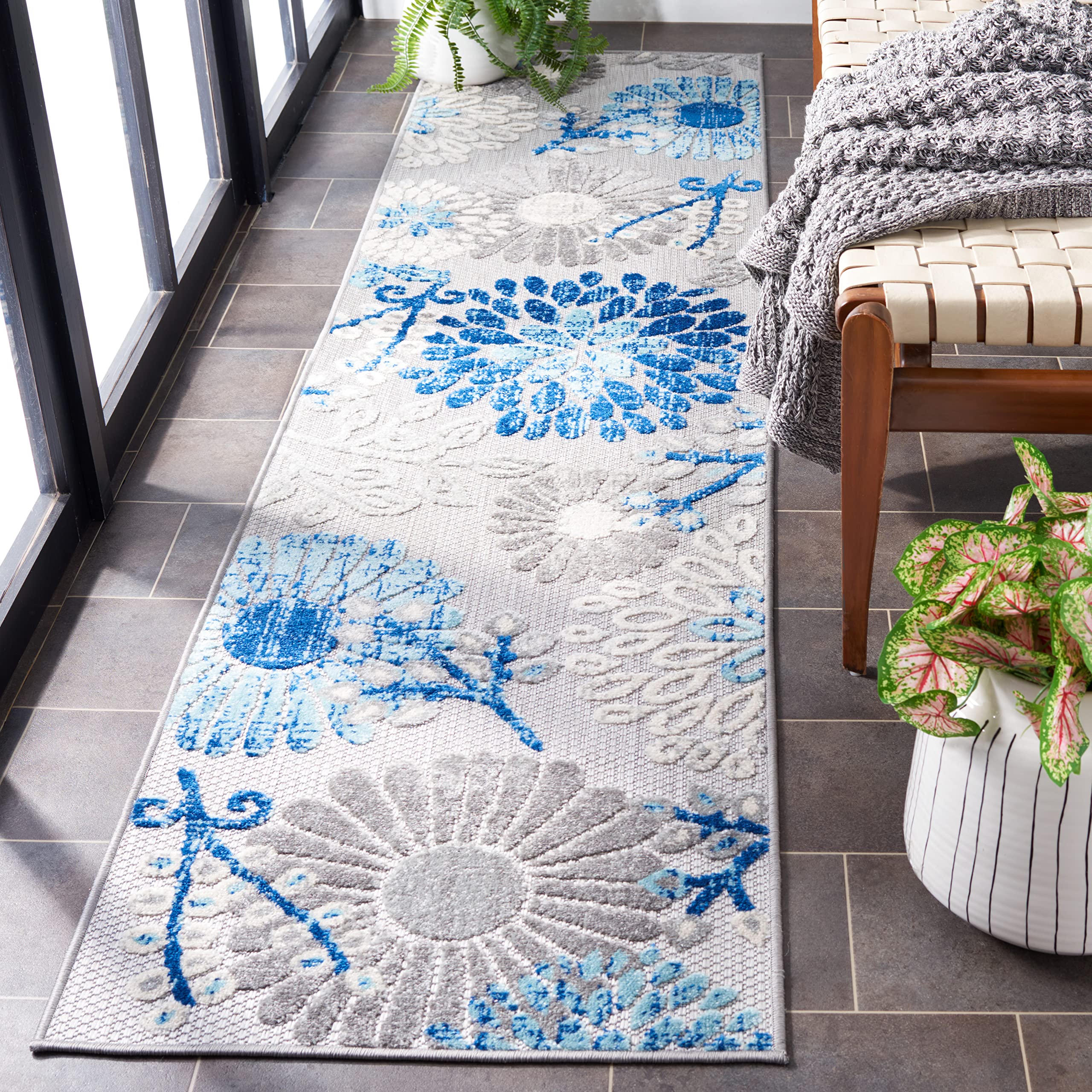 SAFAVIEH alfombra Cabana frontal mostrando patrón costero y protección contra manchas