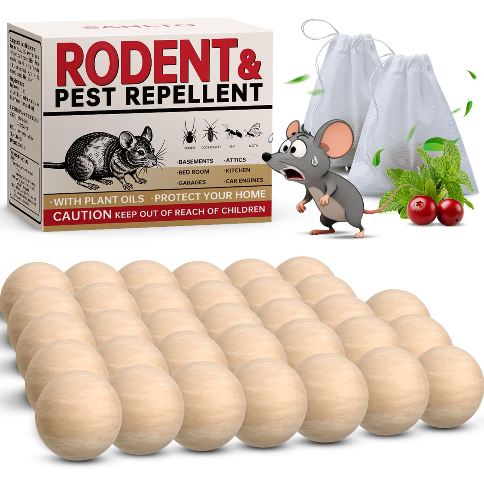 SAHETO frontal del paquete mostrando las pelotas repelentes y beneficios naturales