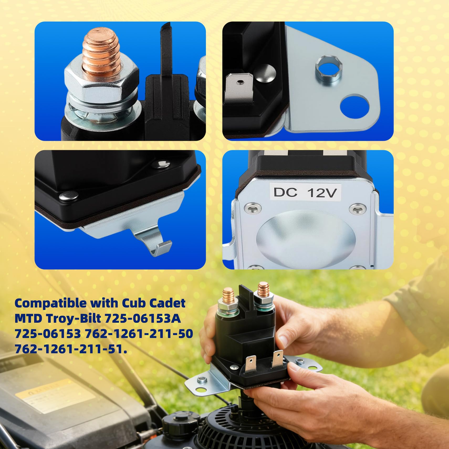 Saiyugty solenoide instalado en tractor cortacésped demostrando arranque