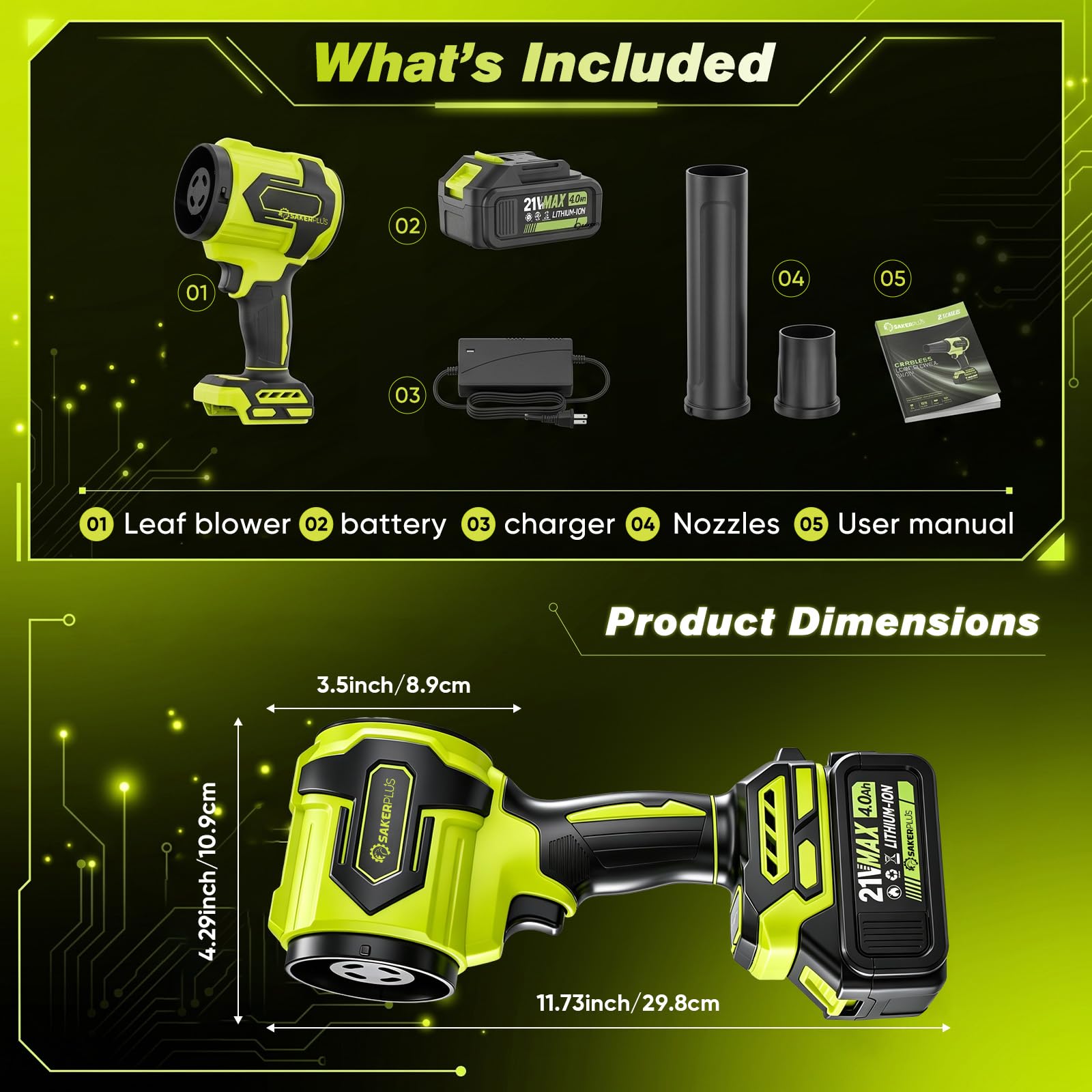 SakerPlus accesorios incluídos: tapones y batería desmontable