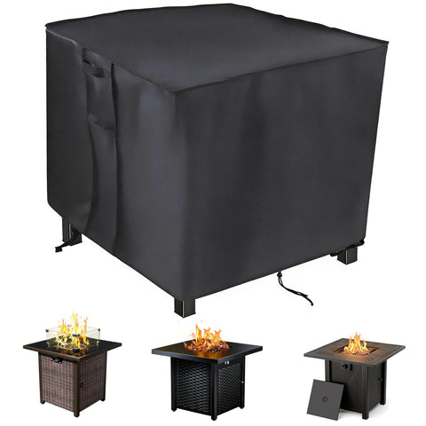 Saking funda frontal para mesa de fuego mostrando ajuste y protección contra lluvia