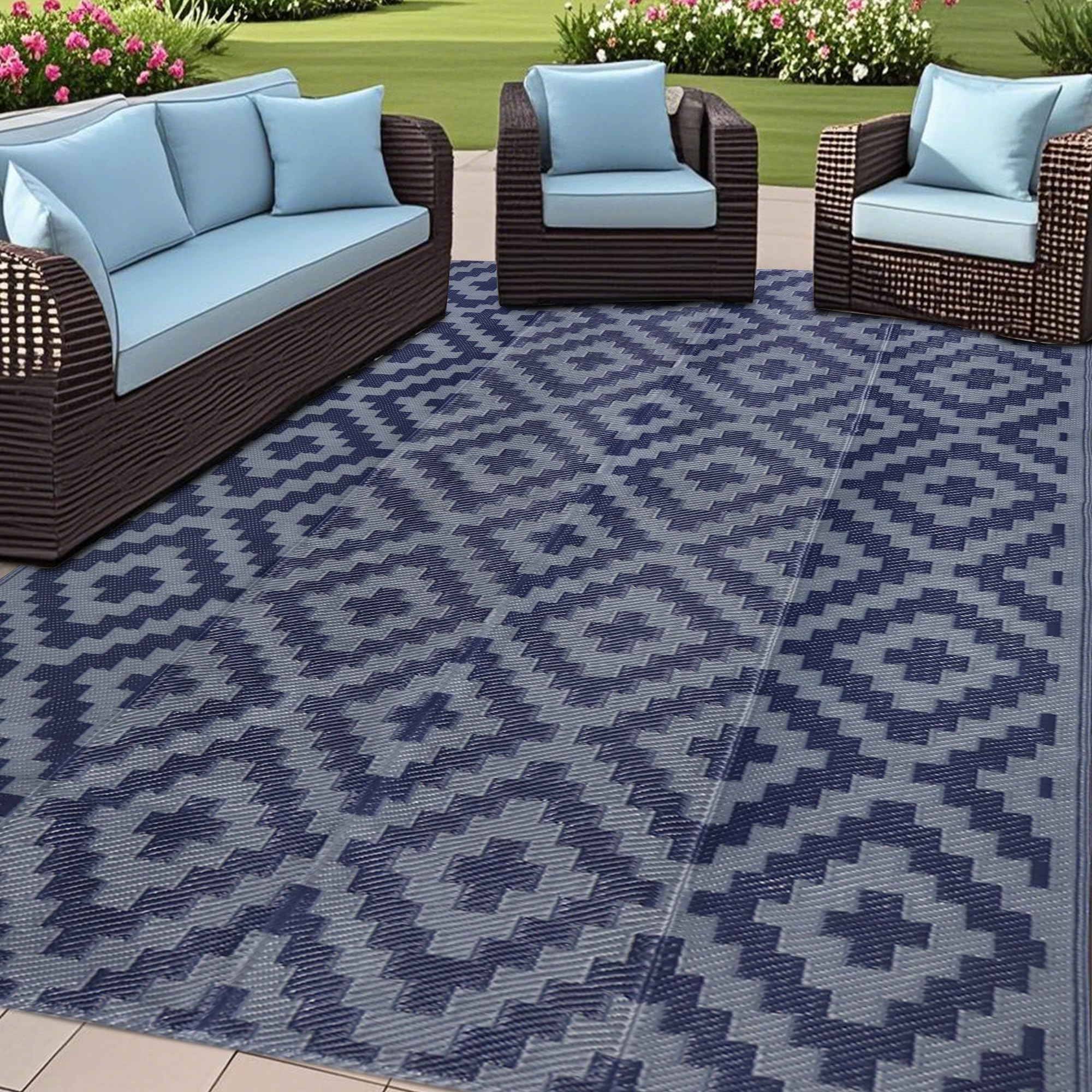 SAND MINE alfombra frontal azul gris mostrando diseño y protección